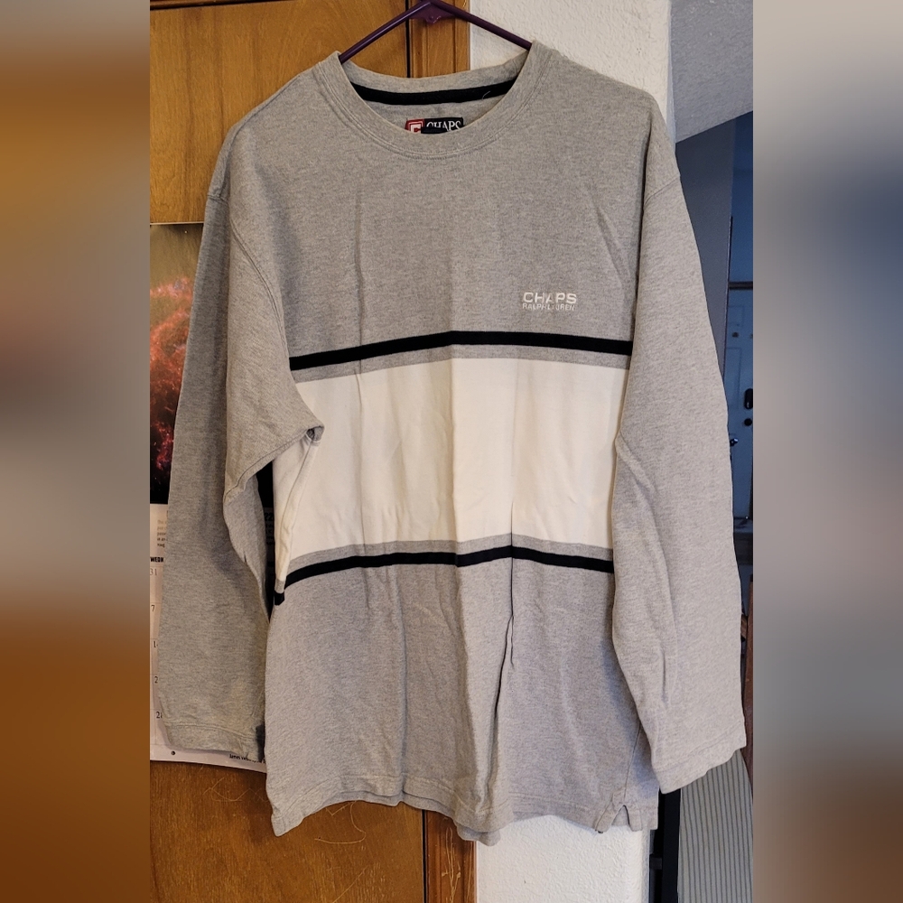 Chaps Gray and White Long Sleeve Shirt
